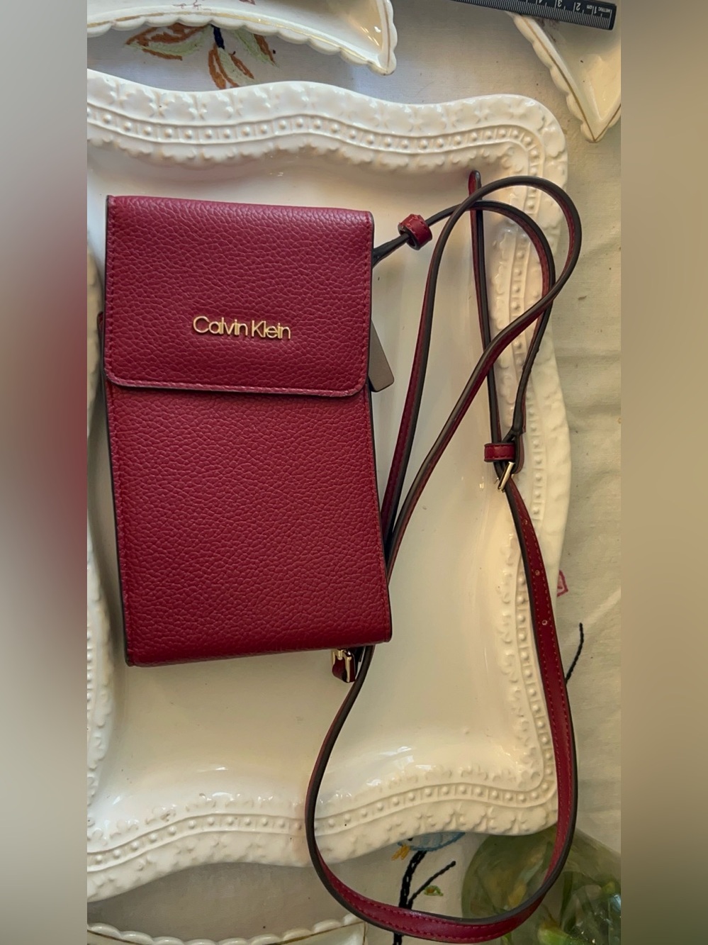 Calvin Klein Red Pebble Leather Phone Crossbody Bag - Picture 6 of 6